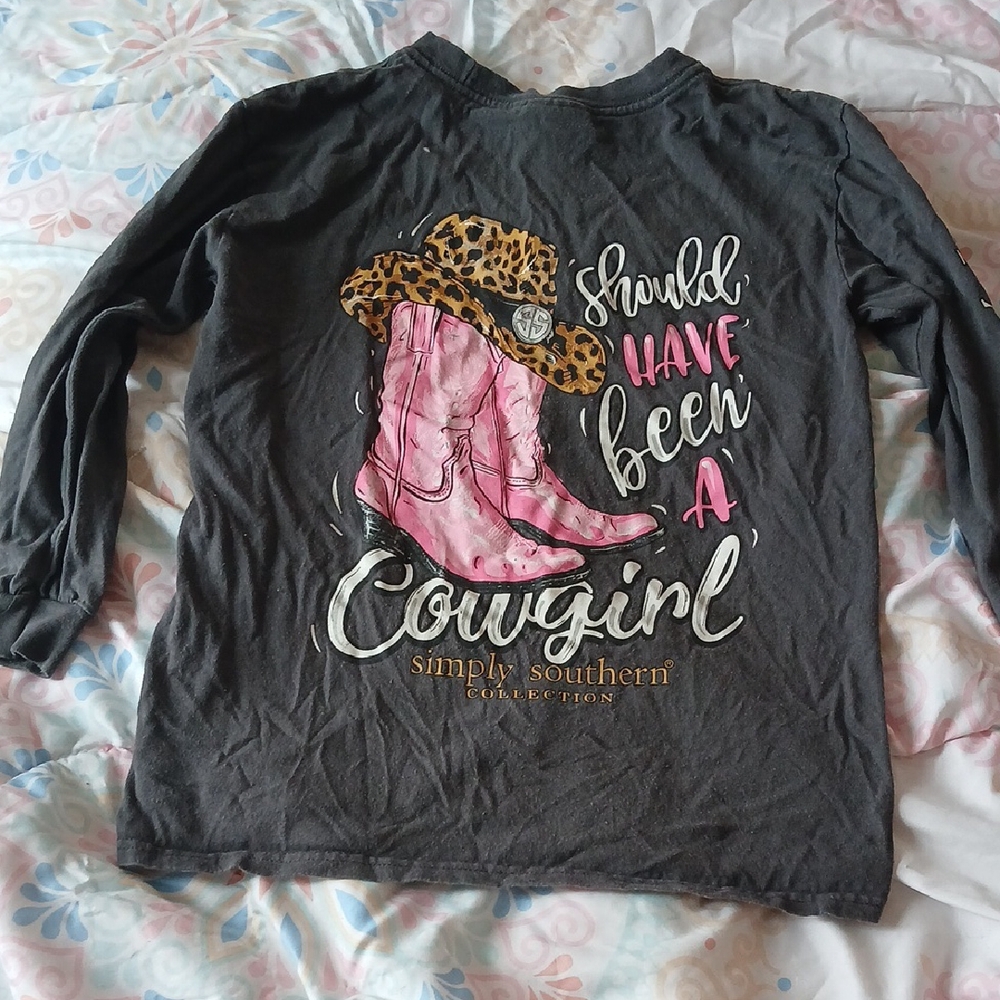Simply Southern Kids Cowgirl Long Sleeve Shirt - Black and Pink